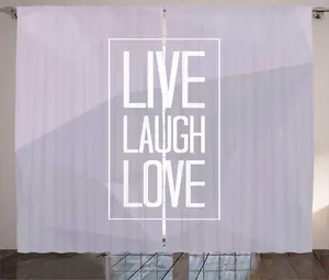 Штора ABAKUHAUS Live Laugh Love в деревенском стиле, с цитатой Оттенки серого, универсальные ленточные шторы для гостиной с петлями и крючками, 280 x 225 см, черно-белая Abakuhaus