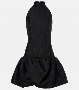 Мини-платье из жаккарда с цветочным принтом и драпировкой Rotate, черный