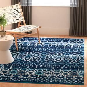 Ковер SAFAVIEH, 92 x 92 см, Amsterdam Collection, Navy & Beige, марокканский бохо-дизайн, без линьки и простой в уходе, идеален для помещений с высокой проходимостью в гостиной, спальне (AMS108N)