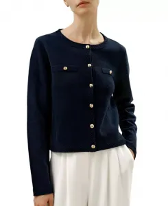 Кардиган из мериносовой шерсти с золотыми пуговицами Lilysilk, синий