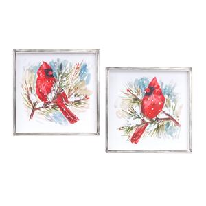 Картина Melrose International Winter Cardinal And Pine Branch, 2 штуки, белый / красный / коричневый