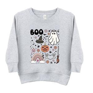 Толстовка с рисунком Boo Collage для малышей The Juniper Shop, цвет Heather Grey
