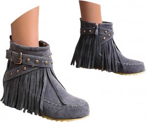Женские замшевые западные ковбойские сапоги с бахромой, ботильоны, ковбойские сапоги с кисточками, модные короткие сапоги на носок с круглыми носками, ретро-зимние ботильоны на низком каблуке Generic, Grey