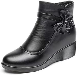 Hhhchpm Женские черные ботильоны на танкетке - зимние теплые снегоступы с мягкой кожей, сверкающими стразами и меховой подкладкой, боковая молния, платформа