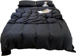 Generic Комплект постельного белья черный мягкий стиранный семейный