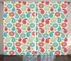 Штора ABAKUHAUS Paisley Rustic, цветочный этнический дизайн, универсальная ленточная штора для гостиной с петлями и крючками, 280 x 225 см, бирюзовый, розовый, кремовый Abakuhaus