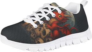 Кроссовки Forchrinse для мальчиков и девочек, с шнуровкой, для бега и ходьбы, повседневные, с плоской подошвой и противоскользящей подошвой, Halloween Dragon Skull Print