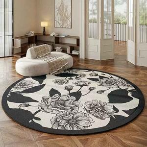 AOVOC Ковер 260 см диаметр для гостиной/спальни в кремовом стиле, французский половой коврик