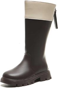 Детские сапоги до колена для девочек, сапоги средней длины, верховые сапоги, искусственная кожа, молния, панк/гот стиль, осень-зима, с бантом, боевые сапоги, маленькие и большие размеры Generic, A06 Brown