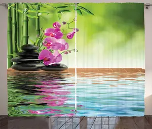 Штора ABAKUHAUS Natural Rustic, тропическая орхидея, присборенная тесьма для спальни с петлями и крючками, 280 x 225 см, цвет папоротниково-зеленый, фуксия Abakuhaus