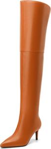 Женские ботфорты SKYSTERRY выше колена, с заостренным носком и высокими каблуками-стилетами, удобные, с широкой голенью и боковой молнией, для свадьбы, вечеринок, свиданий, длинные осенние ботинки, каблук 2,4 дюйма, Orange