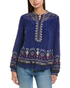 Джонни Вас Лесной папоротник Шелковая блузка Johnny Was, синий