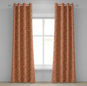 Шторы на люверсах ABAKUHAUS в стиле ретро, с круговыми витыми мотивами, старомодный абстрактный дизайн, декоративные двухпанельные шторы, 280 см x 175 см, ржаво-бледно-желтый цвет