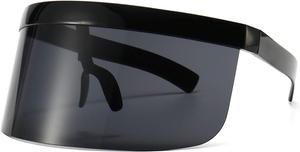 Футуристические солнцезащитные очки-щит с большим зеркальным козырьком и плоской верхней частью, подходящие для мужчин и женщин, как шляпа от солнца, для защиты от ультрафиолета, Black/Black