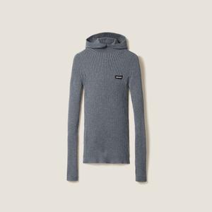 Шерстяной свитер с высоким воротником MIU MIU, сланцево-серый