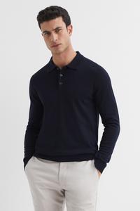 Рубашка-поло Trafford из шерсти мериноса Reiss, синий