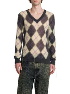 Свитер с V-образным вырезом и узором ромбы Marni, цвет Beige Multi