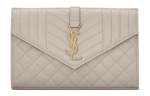SAINT LAURENT Монограмма Цепной Кошелек Зернистость Пудра Белый Винтаж