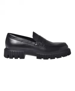 Черные кожаные лоферы с фактурой мятой кожи Baldinini, черный