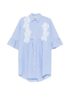 Мини-платье в полоску из цветочного кружева Ermanno Firenze, синий