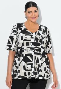 Футболка Ulla Popken GEOMETRIC LETTER SHORT SLEEVE V-NECK TEE, Black