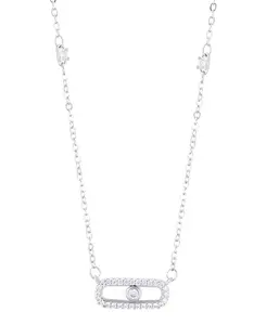 Серебряное регулируемое ожерелье с танцующим камнем из кубического циркония Adornia, silver