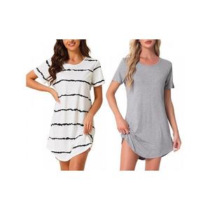 2 упаковки женской ночной сорочки с круглым вырезом и коротким рукавом в полоску Inspire Chic, Whitestripe Solid Grey
