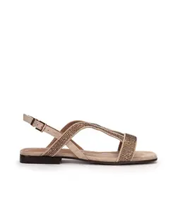 Женские кожаные босоножки на плоской подошве со стразами Pedro Miralles, коричневый