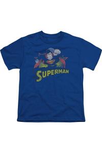 Футболка с принтом "Лига справедливости Америки" - Супермен в стиле грубого дистресса Gildan, синий