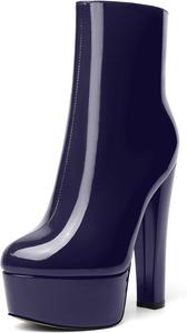Женские сапоги AMBELIGHT на платформе, с круглым носком, для улицы, с молнией, на устойчивом высоком каблуке, по щиколотку, 15,2 см, Marineblau