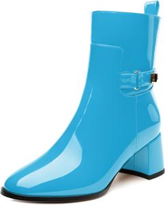 Женские ботильоны SKYSTERRY с круглыми носками, массивным каблуком и высоким блок-каблуком, модные ботинки из лакированной кожи для вечеринок, свадеб, шопинга, работы и короткие платья, Sky Blue
