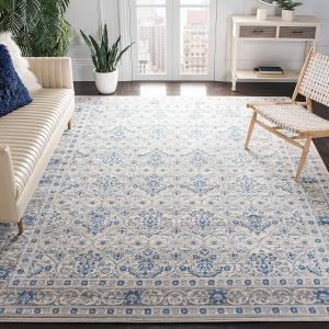 Ковер SAFAVIEH, 92 x 153 см, Brentwood Collection, Light Grey & Blue, Oriental Damask Trellis Design, не линяет, прост в уходе, идеален для помещений с высокой проходимостью: прихожая, гостиная, спальня (BNT870G)