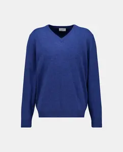 Мужской джемпер с V-образным вырезом, однотонный, из кашемира Emidio Tucci, голубой
