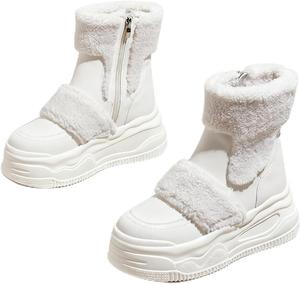 Женские меховые платформенные зимние ботинки на снег с круглым носком, удобные, с теплой флисовой подкладкой, внутренним каблуком, зимние ботильоны для повседневной носки на улице, работы и офиса MELGONMG, White