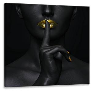 Картина на холсте Muralo Abstrakt Frau Gesicht Mund цвет schwarz/gold/grau
