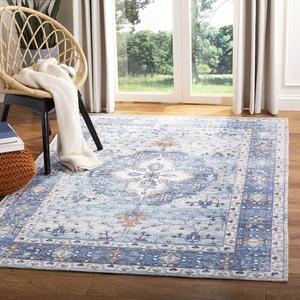 Ковер ручной работы SAFAVIEH, 122 x 183 см,  Saffron Collection Blue/Ivory SFN203M в стиле бохо-шик с эффектом потертости из синели