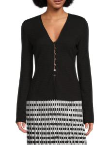 Текстурированный топ Esmee с V-образным вырезом и застежкой на пуговицы спереди Derek Lam 10 Crosby, черный