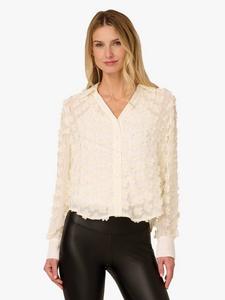 Топ с 3D цветочным плетением из шифона Adrianna Papell, Ivory