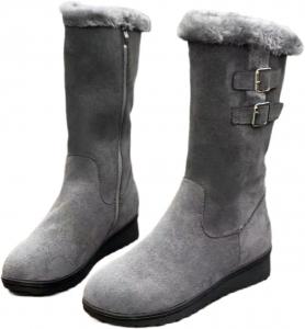 Женские зимние ботинки на танкетке из замши с молнией сбоку, подкладкой из искусственного меха и водоотталкивающей пропиткой, до середины голени Azttoztto, Grey