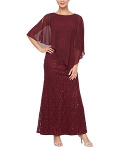 Платье-накидка с круглым вырезом и кружевом, украшенное пайетками, для невысоких девушек SL Fashions, Fig