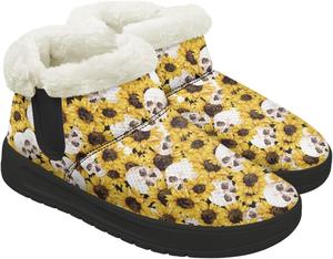 Женские зимние снежные ботинки на открытом воздухе с широким носком, теплой меховой подкладкой, модные ботинки средней высоты с противоскользящей подошвой Chririnla, Sunflower Skull