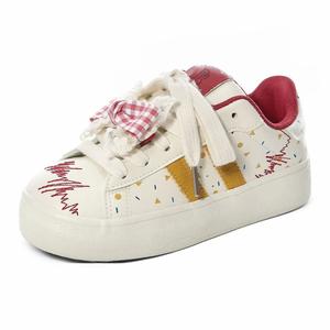 Paddington Bears Женские устойчивые к истиранию низкие скейтерские кеды бежево-красные с бантиком, цвет Beige Red (Bowknot)