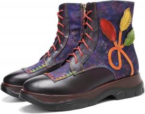 Женские ручные ретро-сапоги на высоком каблуке из овчины, красочная роспись, металлический стиль - модные, удобные, прочные, уникальный стиль меньшинств Riutiru, Purple