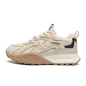 Низкие повседневные туфли для женщин ZHR, априкот[Thick Fleece]-KS210B