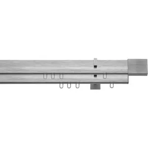 Карниз Inline на 2 полотна с фиксированной длиной, внутренний ход, полный комплект, включая бегунки и монтажные материалы Indeko, Edelstahlfarben/silberfarben