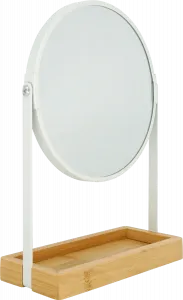 Зеркало металл/бамбук белый с полкой для хранения 1 шт. Soapland