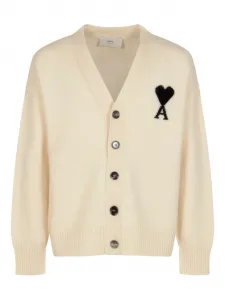Шерстяной кардиган с монограммой Ami de Coeur AMI Paris, нейтральный