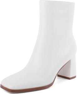 Женские ботильоны Eldof с квадратным носком, массивным каблуком, высокой шпилькой, короткие гого ботинки с боковой молнией, каблук 3 дюйма, Matte White