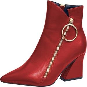 Женские ботильоны YDN с острым носком, металлические вставки, массивный высокий каблук, боковая молния, обувь для работы, шопинга и повседневной носки, размер 4-16 US, Red
