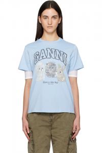 Ganni Синяя футболка с животным принтом